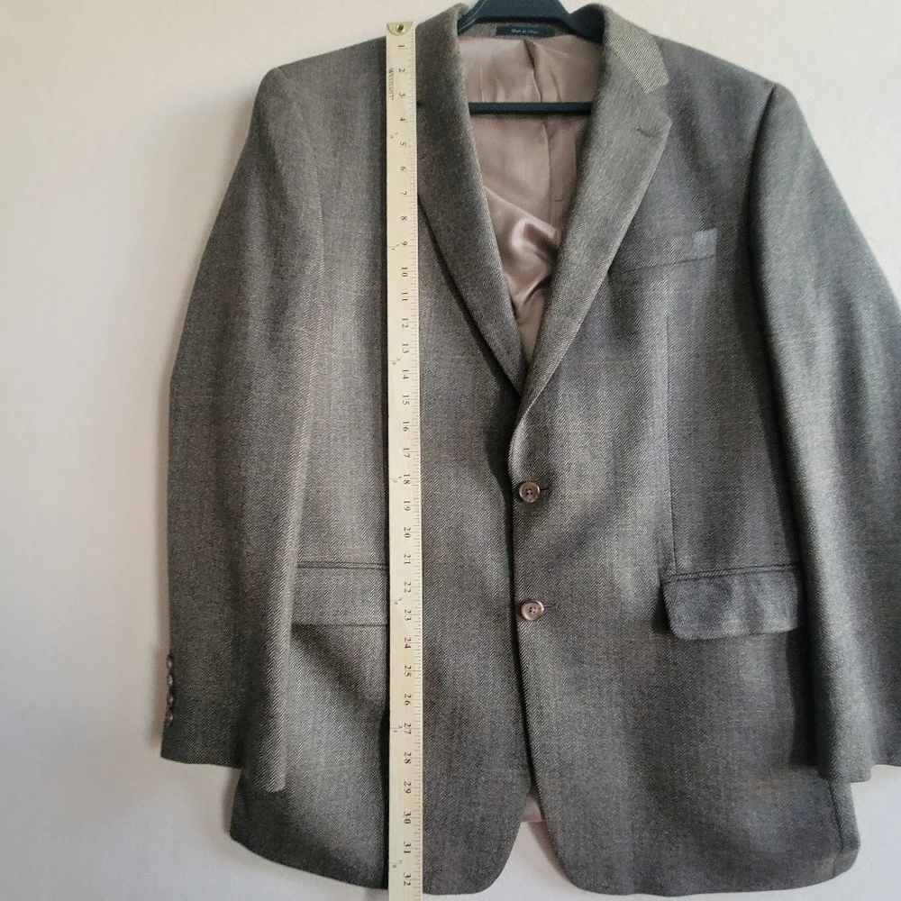 Lauren‎ Ralph Lauren Tweed Herringbone 100% Lambswool Brown Blazer Size 43L